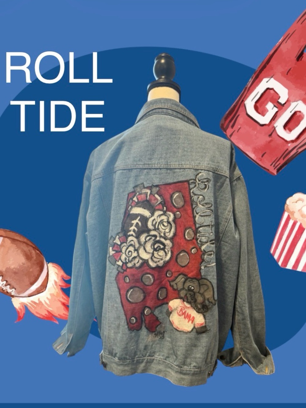 Alabama ROLL TIDE DUKE HABAND CUSTOM PAINTED JACKET WOMEN’S size XXL XL